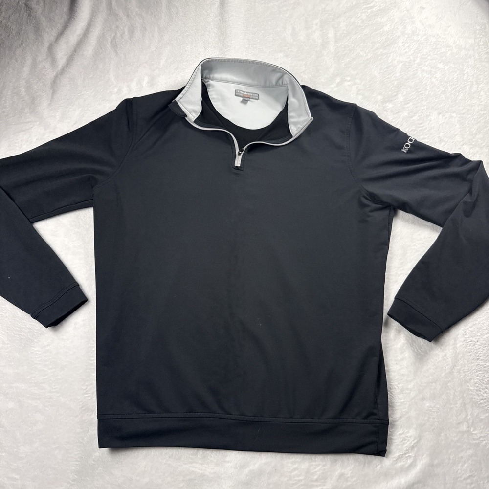 Peter Millar Perth Performance Golf Black 1/4 Zip Pullover Mens Med Crown Sport